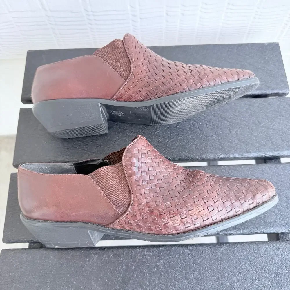 Colin Stuart Woven Leather Booties Womens 9 Brown Basket Weave Pointed Toe